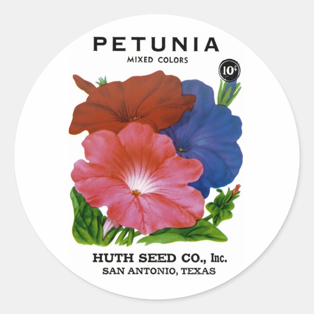 Petunia Vintag Seed Packet Runder Aufkleber (Vorderseite)