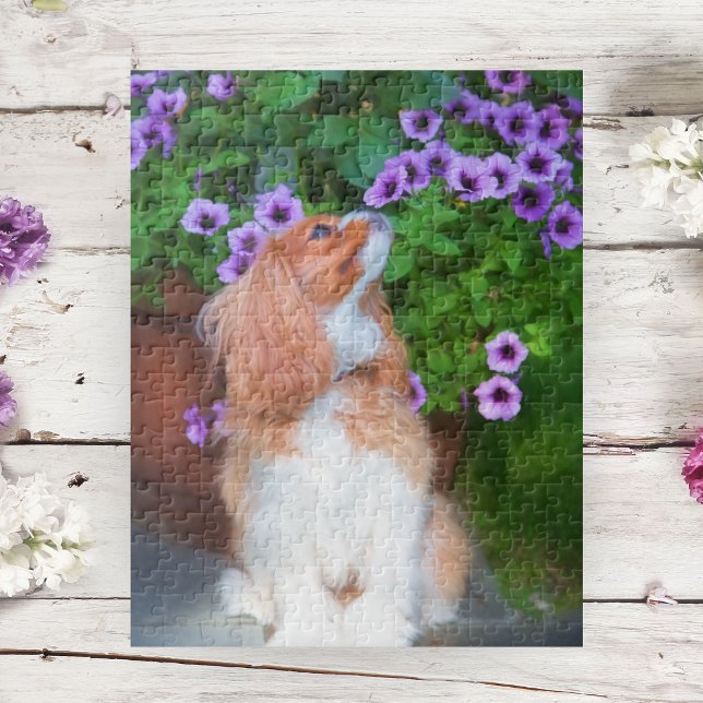 Petunias Cavalier King Charles Spaniel riechen Puzzle (Von Creator hochgeladen)