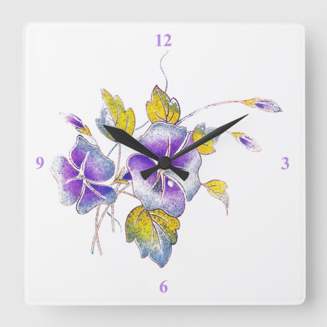 Petunias. Quadratische Wanduhr (Vorderseite)