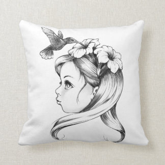 Petunie im Haar eines Feenmädchens, Kolibris trink Kissen
