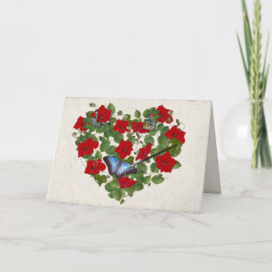 Petunien- und Schmetterlingsherz mit Pinsel Karte