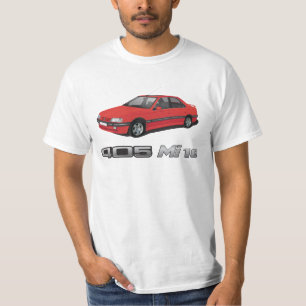 Peugeot 405 mit metallischem Abzeichen MI 16, Rot, T-Shirt