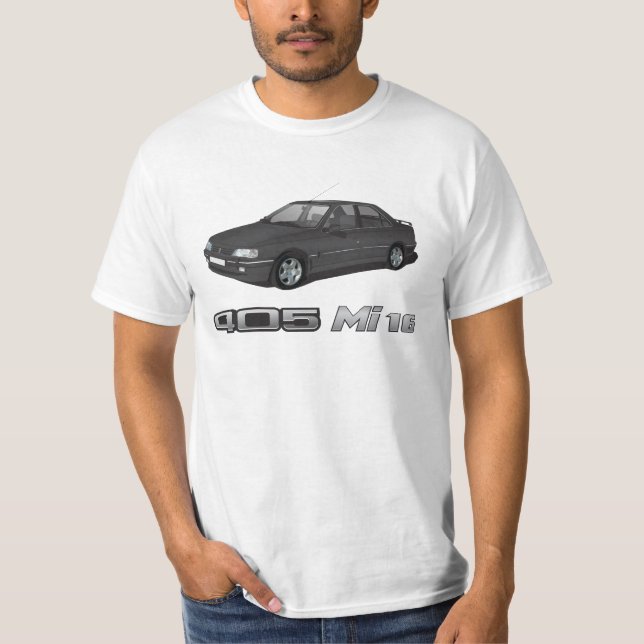 Peugeot 405 mit metallischem Abzeichen MI 16, T-Shirt (Vorderseite)