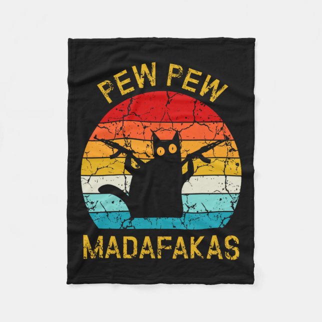 Pew Madafakas Pew Guns Funny Black Cat Retro Vinta Fleecedecke (Vorderseite)