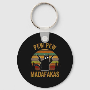 Pew Madafakas Pew Guns Funny Black Cat Retro Vinta Schlüsselanhänger