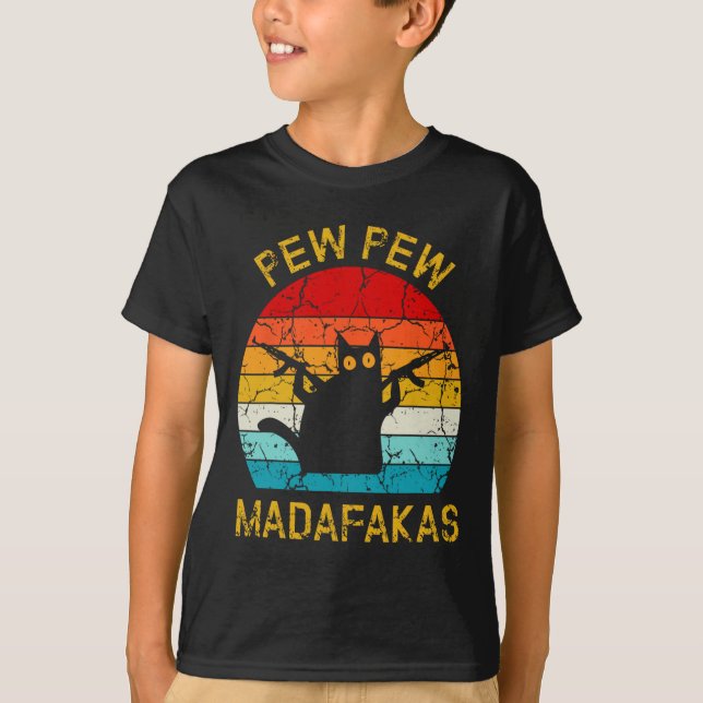 Pew Madafakas Pew Guns Funny Black Cat Retro Vinta T-Shirt (Vorderseite)