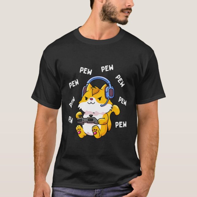 Pew Pew Gamer Cat Video Game Cats Gaming Kitty Lov T-Shirt (Vorderseite)