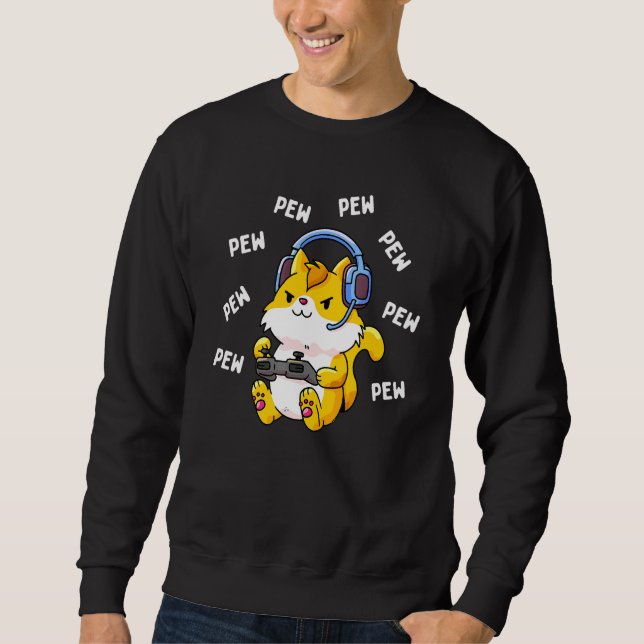 Pew Pew Gamer Cat Video Game Cats Gaming Kitty Sweatshirt (Vorderseite)