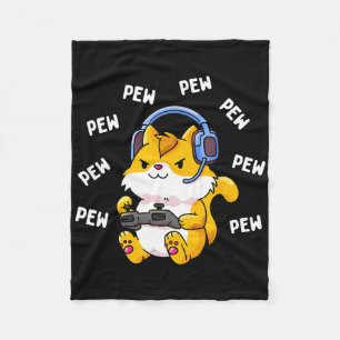 Pew Pew Gamer Katze Videospiel Katzen Gaming Kitty Fleecedecke