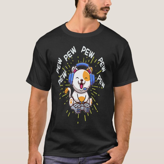 Pew Pew Gaming Cat Video Game Console Gamin T-Shirt (Vorderseite)