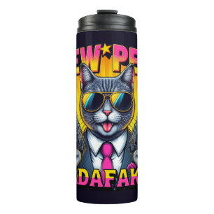 Pew Pew Madafakas Coole Katze mit Stil und Pistole Thermosbecher