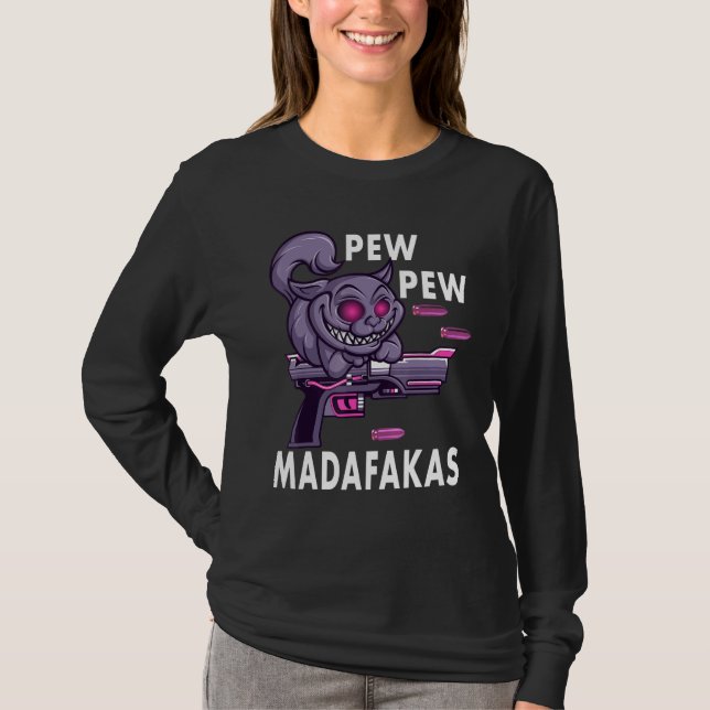 Pew Pew Madafakas Crazy Cat T-Shirt (Vorderseite)