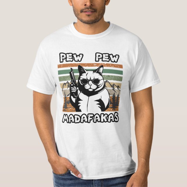 Pew Pew Madafakas Vintag Funny Cat T - Shirt (Vorderseite)