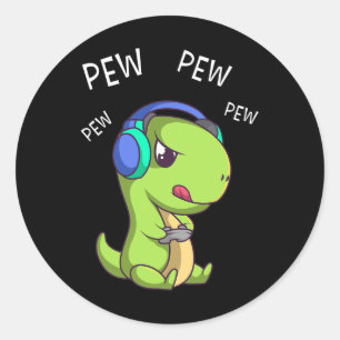 Pew Pew Niedlich T-rex Dinosaur Video Gamer Gaming Runder Aufkleber