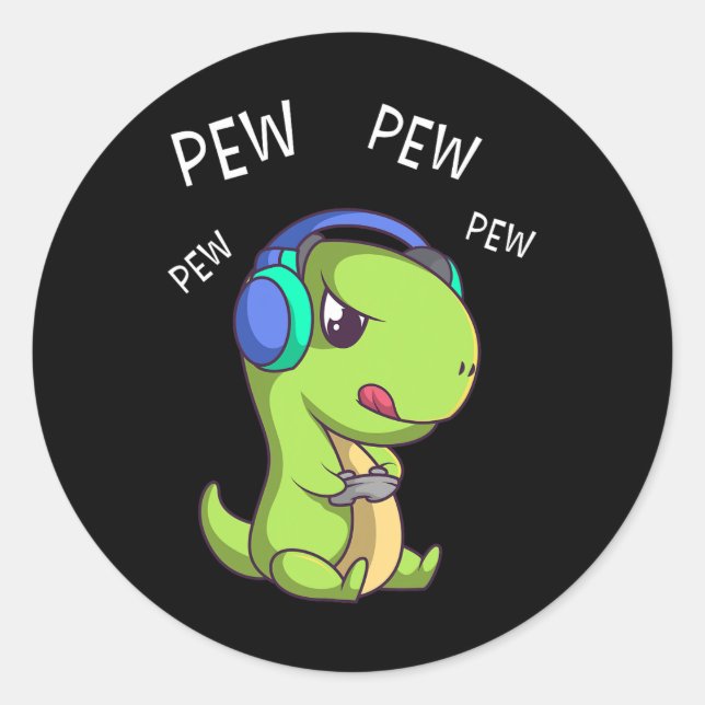 Pew Pew Niedlich T-rex Dinosaur Video Gamer Gaming Runder Aufkleber (Vorderseite)