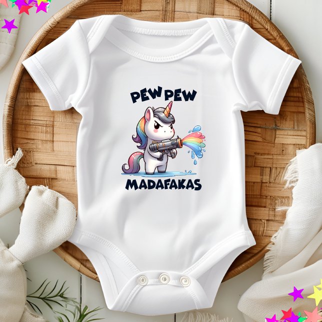 Pew Pew Unicorn Baby Bodysuit Strampler (Von Creator hochgeladen)