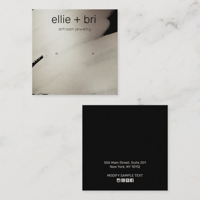 Pewter Black Watercolor Kraft Stube Earring Displa Quadratische Visitenkarte (Vorne/Hinten)