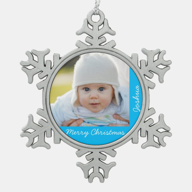 Pewter Christmas Ornaments With Baby Schneeflocken Zinn-Ornament (Vorderseite)