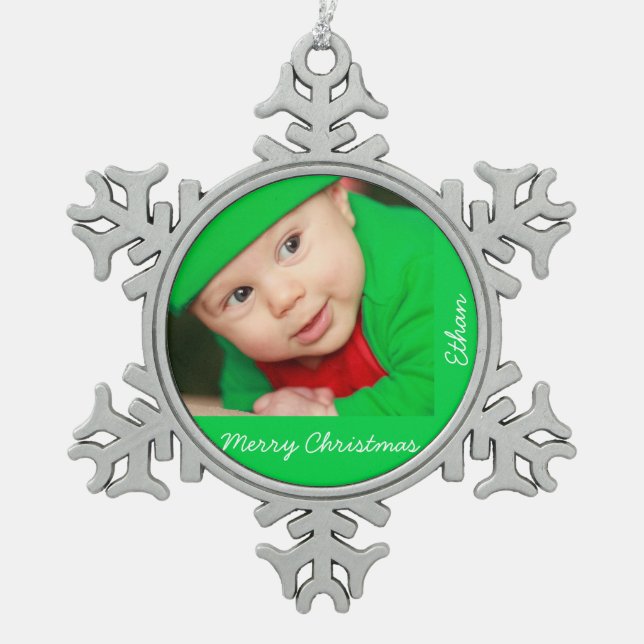 Pewter Christmas Ornaments With Baby Schneeflocken Zinn-Ornament (Vorderseite)