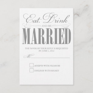 Pewter essen, trinken und Verheiratet sein Antwo RSVP Karte