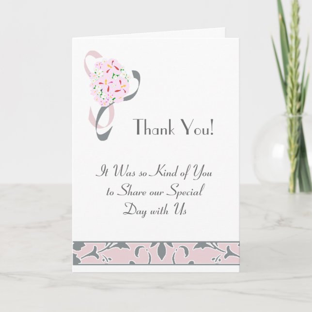 Pewter Gray, Blush Pink, Hochzeit Dankeschön Karte (Vorderseite)