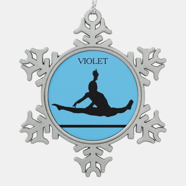 PEWTER GYMNASTICS SNOWFLAKE ORNAMENT. SCHNEEFLOCKEN Zinn-Ornament (Vorderseite)