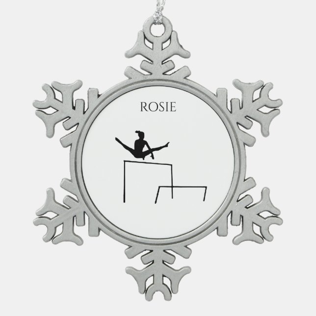 PEWTER GYMNASTICS SNOWFLAKE ORNAMENT. SCHNEEFLOCKEN Zinn-Ornament (Vorderseite)
