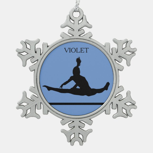 PEWTER GYMNASTICS SNOWFLAKE ORNAMENT. SCHNEEFLOCKEN Zinn-Ornament (Vorderseite)