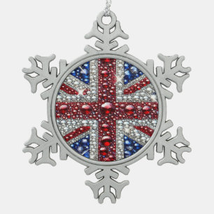 Pewter Snowflake Ornament mit Britischen Farben