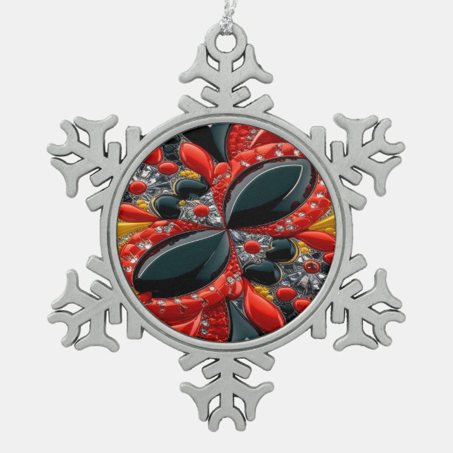 Pewter Snowflake Ornament mit Deutschland Farben (Vorderseite)