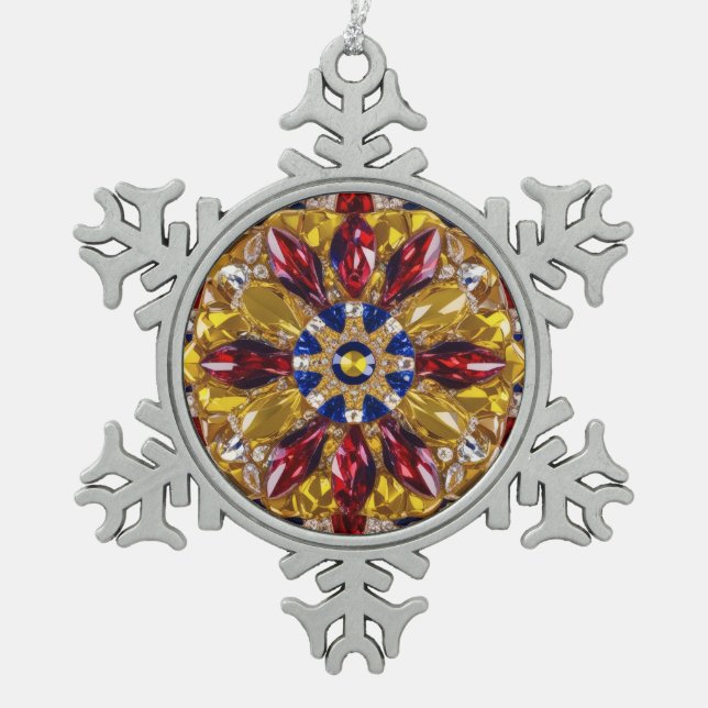 Pewter Snowflake Ornament mit Kolumbien Farben (Vorderseite)