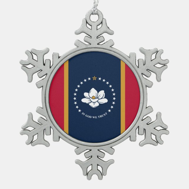 Pewter Snowflake Ornament with Mississippi Flag (Vorderseite)