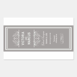 Pewter Wedding Wine Bottle Monogram Fevor Labels Rechteckiger Aufkleber