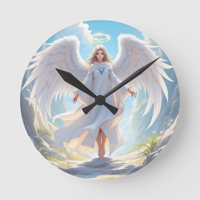 Pfad der Gnade: Engel des Friedlichen Aufstiegs Runde Wanduhr (Vorderseite)