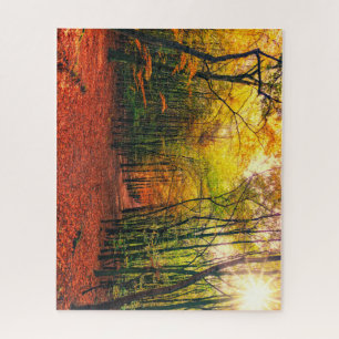 Pfad durch die Bäume im Herbst Puzzle