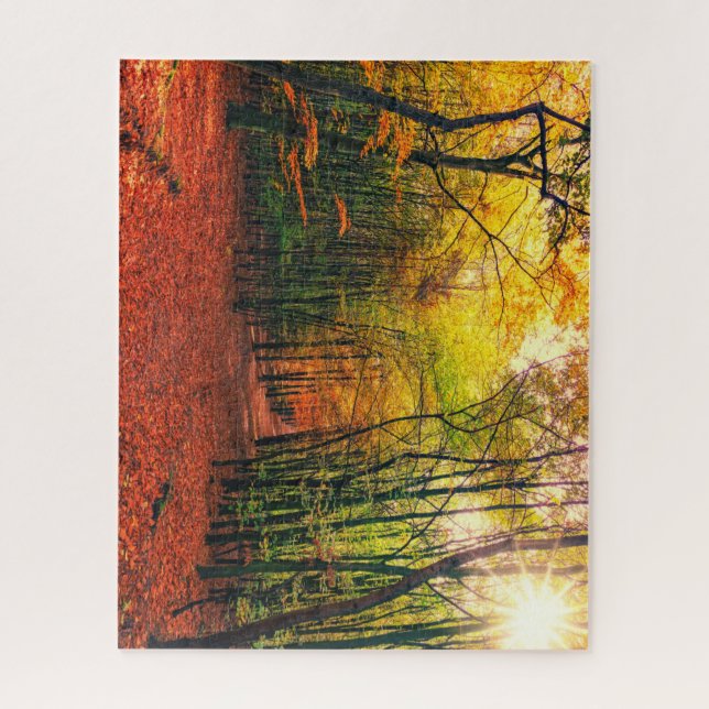 Pfad durch die Bäume im Herbst Puzzle (Vertikal)