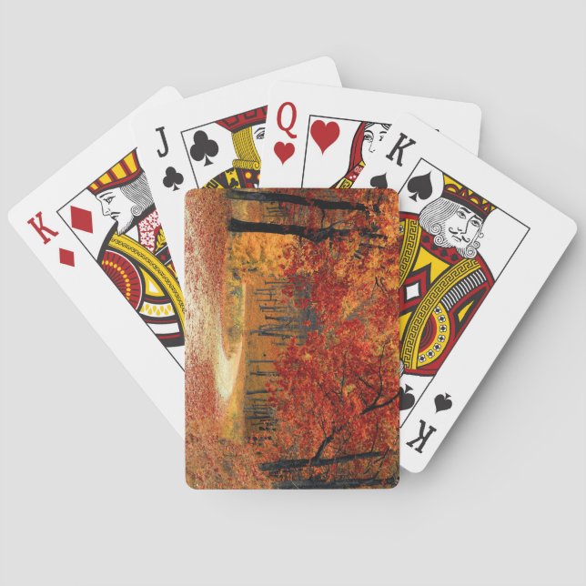 Pfad durch die Bäume im Herbst Spielkarten (Rückseite)