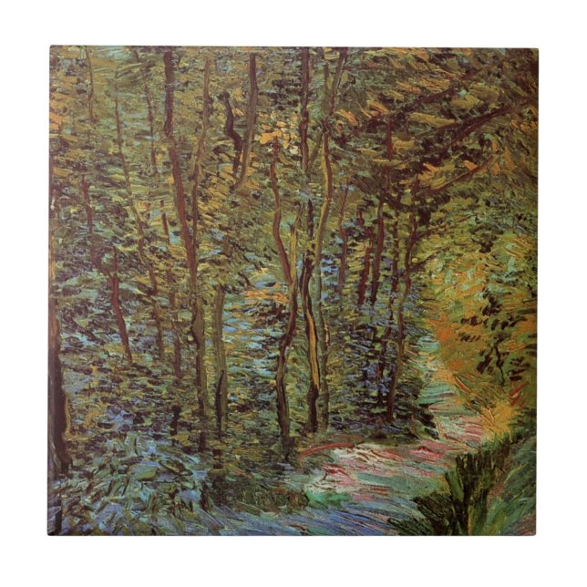 Pfad im Wald von Vincent van Gogh Fliese (Vorderseite)