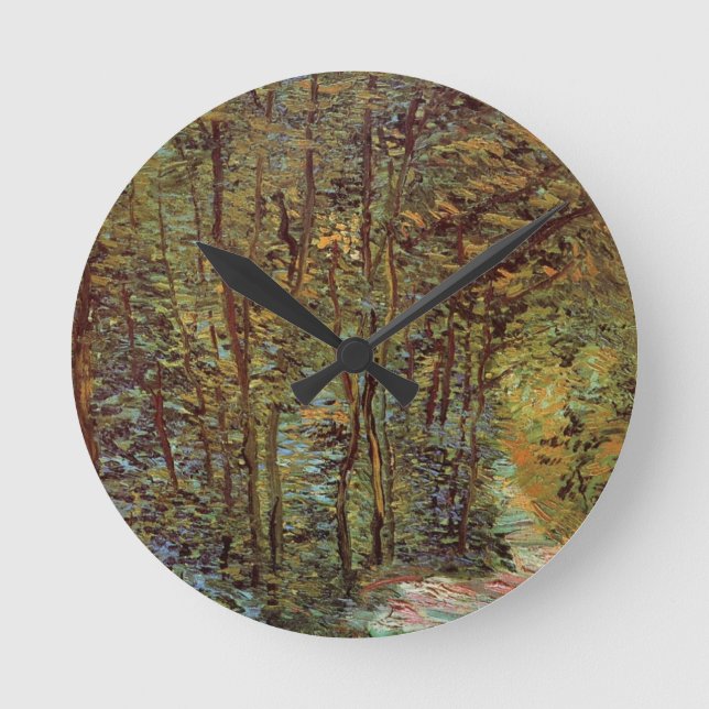 Pfad im Wald von Vincent van Gogh Runde Wanduhr (Vorderseite)