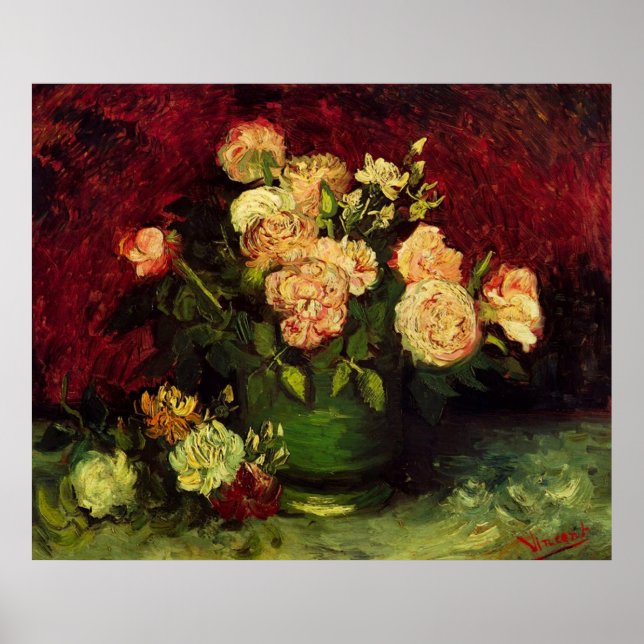 Pfanne von Peonies und Rose, Vincent van Gogh Poster (Vorne)