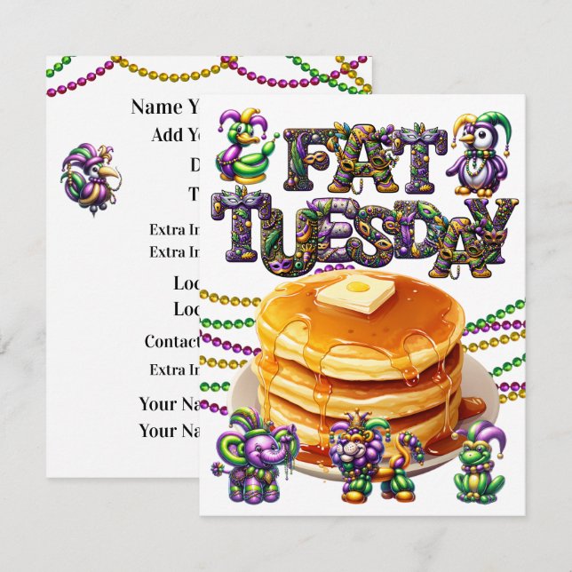 Pfannkuchen-Abendessen - Fat Tuesday Einladung (Vorne/Hinten)