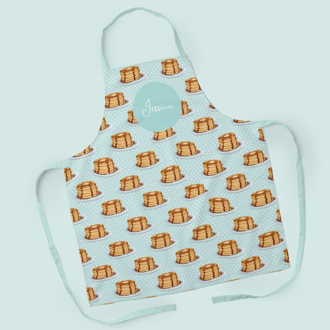 Pfannkuchen mit Ahornsirup und Punkt-Muster Schürze (Pancake Pattern Apron with Custom Name)
