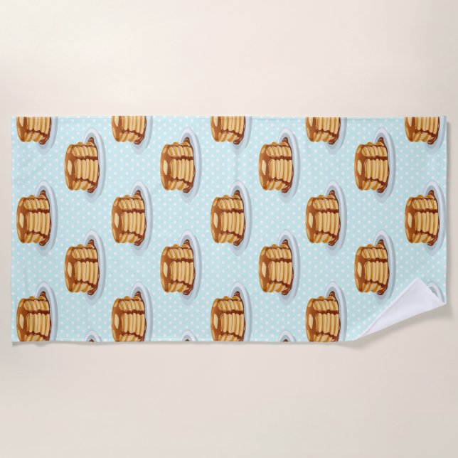 Pfannkuchen mit Ahornsirup und Punkt-Muster Strandtuch (Vorderseite)