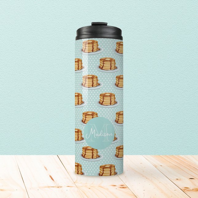 Pfannkuchen mit Ahornsirup und Punkt-Muster Thermosbecher (Pancake Pattern Tumbler with Monogram)