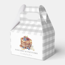 Pfannkuchen & Schnuller Grau kariert Baby-Party Geschenkschachtel