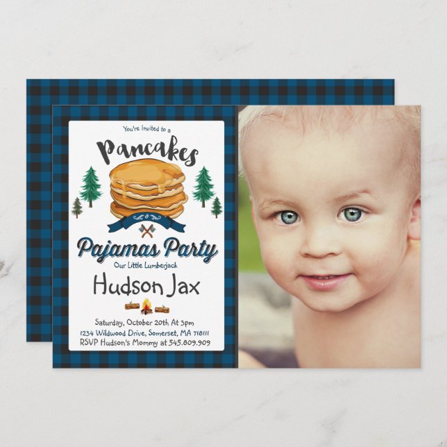 Pfannkuchen und Pajamas Geburtstag Einladung Karie (Vorne/Hinten)