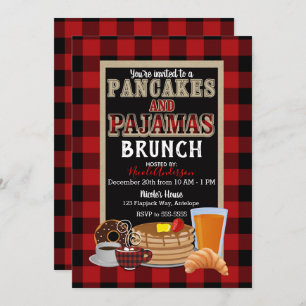 Pfannkuchenund Pyjamasbrunch-roter Büffel kariert Einladung