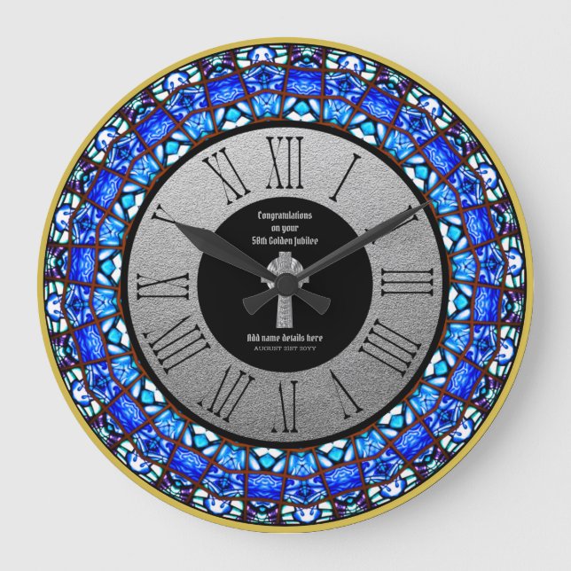 Pfarrer Priester Ordination Jubiläum festes Glas Große Wanduhr (Vorderseite)