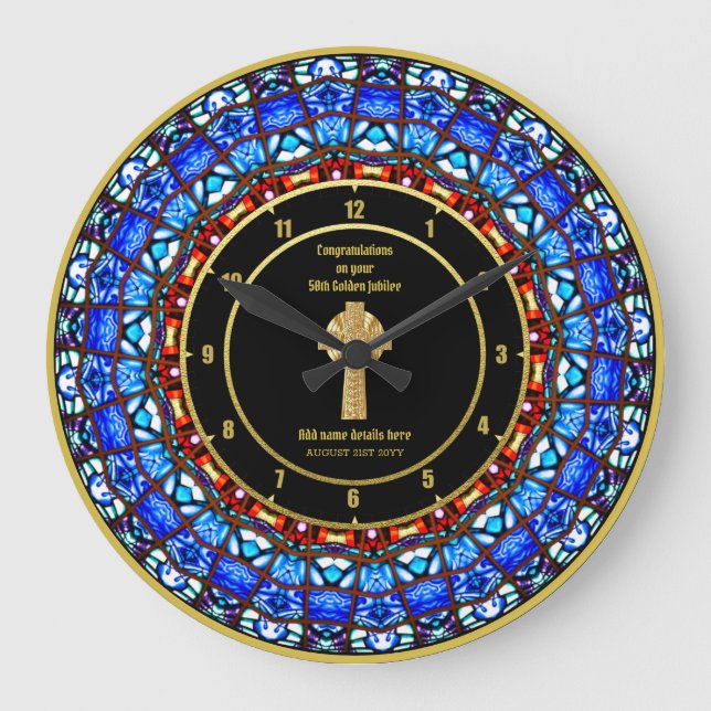 Pfarrer Priester Ordination Jubiläum festes Glas Große Wanduhr (Vorderseite)