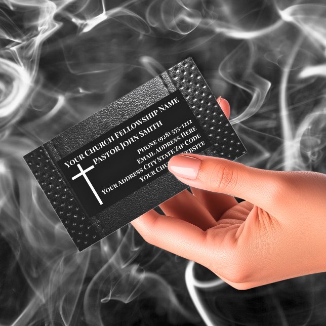 Pfarrhaus BLACK Leather Christlich Visitenkarte (Church Pastor BLACK Leather Christian Business Card)